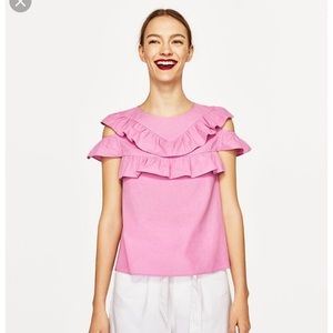 Zara Linen Blend Frilled Top with Ruffles